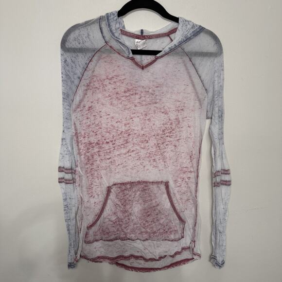 Exist Womens M Burnout Sheer Lightweight Hoodie Top Red White Distressed Y2K - Picture 1 of 3